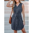 thumbnail image 4 of Cupshe Women's Casual V Neck Button Down Short Length Dresses Drawstring Mini Dress with Patch Pockets, Blue, 4 of 5