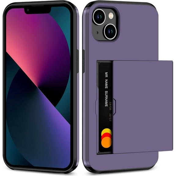 for iPhone 13 Case, Hybrid iPhone 13 Case Wallet Card Holder Dual Layer Heavy Duty Anti Scratch Shockproof Bumper Protective Cover Case for iPhone 13 Case for Women Men