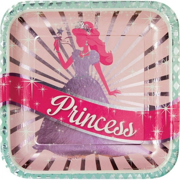 Princess Party 9 inch Square Foil Lunch/Dinner Plates (8 ct)