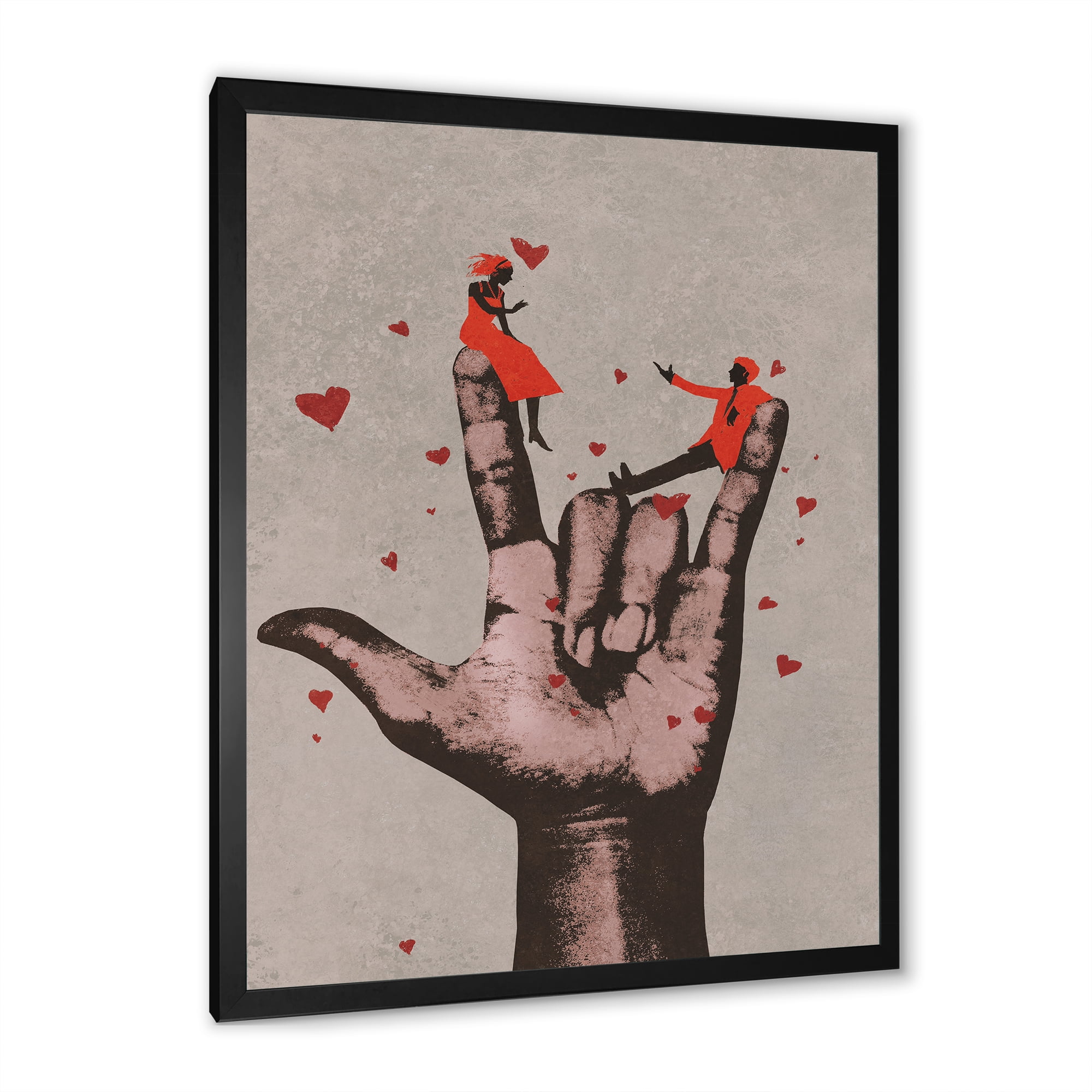 Designart 'I Love You Hand Sign With Romantic Couple' Modern Framed Art Print