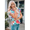 thumbnail image 3 of ABPHQTO Top de mujer con volantes en el cuello y manga con volantes en estampado floral blanco, 3 of 5