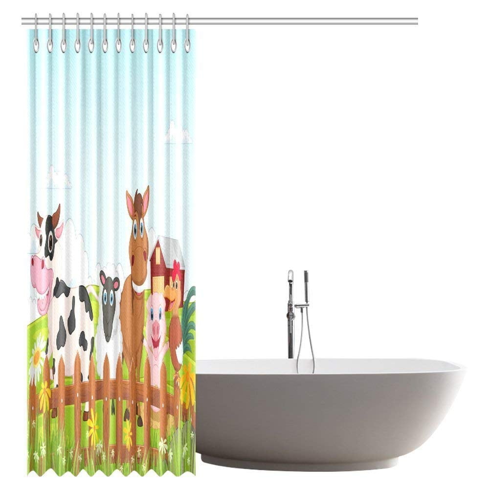 Gckg Cartoon Decor Shower Curtain Happy Farm Animal Gckg Cartoon Decor Shower Curtain Happy Farm Animal Collection Fabric Bathroom Set 66x72 Inches