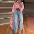 thumbnail image 2 of JGGSPWM Women Plus Size High Low Hem Shawl Round Neck Lace Short Front Long Back Casual Stretchy Knit T-Shirt Blouse See Through Top Pink M, 2 of 5