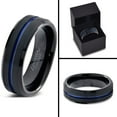 thumbnail image 4 of P. Manoukian Tungsten Wedding Band Ring 6mm for Men Women Black Blue Center Line Beveled Edge Brushed Lifetime Guarantee Size 10.5, 4 of 4
