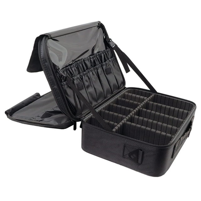 Bolsa de maquillaje, Estuche de maquillaje grande Organizadores de maquillaje Bolsa de maquillaje de viaje, Portaescobillas con ranuras para cepillos Divisor ajustable Material impermeable