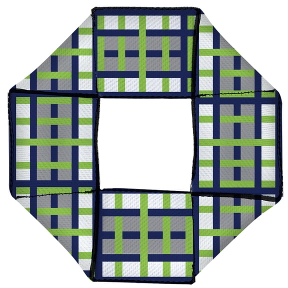 Dog Toy Octagon Flyer Basketweave Plaid White Silver Navy Bright Green