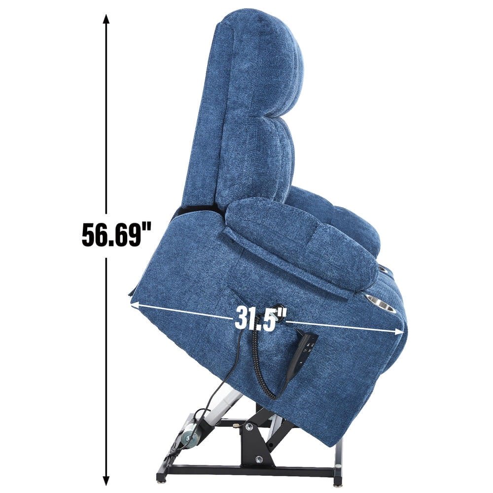 Resenkos Recliner 24.5" Wide with Dual Motors, Massage & Heat, Cup Holders, 350lb Capacity, Blue
