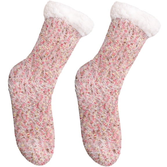 Pretyzoom 1 Pair Thermal Bed Socks Multi Fleece Lining Comfortable Wearing for Family Members Mothers Day