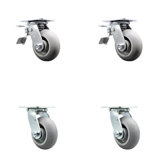 5 Inch Thermoplastic Rubber Caster Set with Roller Bearing 2 Total Lock Brake