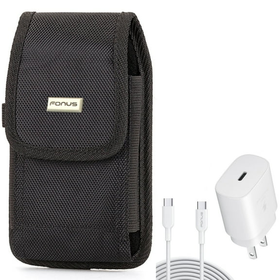 PD Type-C 25W Fast Home Charger w Rugged Case Belt Clip for Samsung Galaxy A73 5G,A53 5G,A33 5G,A13 5G,A03s Phones - 6ft USB-C Cable Quick Power Adapter, Holster Canvas Cover Pouch