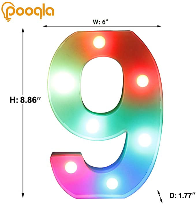 Pooqla Colorful Light Up Numbers with Remote,Color Changing LED Marquee Number Lights Lighted Number Signs for Party Room Birthday Anniversary Wedding Decoration Multicolor Number 0 