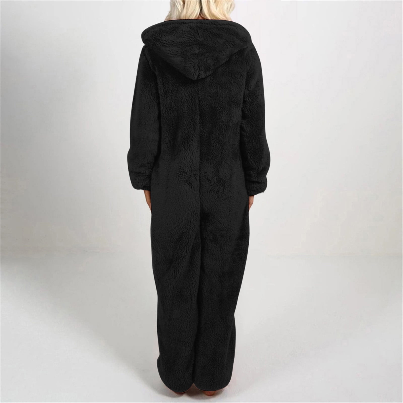 RQYYD Fleece Onesie Pajamas for Women Fuzzy Sherpa Hooded Romper One Piece Winter Sleepwear Flannel Pajama Jumpsuit