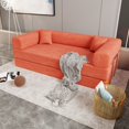 thumbnail image 6 of Lisonu Convertible Sofa Bed, Modern Loveseat Futon with Wide Arms and 2 Pillows, Corduroy Fabric Sleeper Sofa for Small Apartments & Living Rooms, Tangerine, 6 of 26