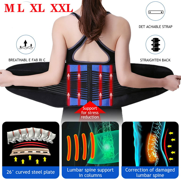 Lumbar Support Belt for Mens and Womens. Compression Orthopedic Back Brace  Stretcher and Posture Corrector for Spine Decompression. Back Pain Relief  Device for Gym Workout and Work-XL(39.37''-44.48'') 