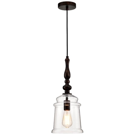 1-Light Pendant Light Farmhouse Oil Rubbed Bronze Ceiling Light with Seeded Glass Jar Shade, Adjustable Hanging Light Fixture for Kitchen, Dining, Bedroom