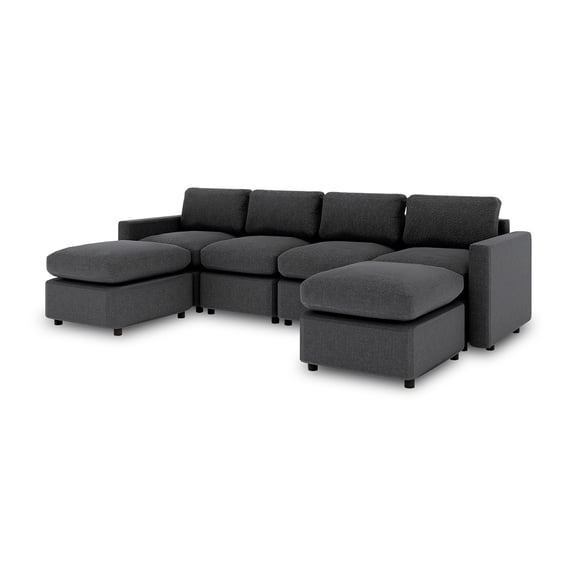 Sofá Seccional Modular Adapti 4 Plazas + Dos Otomano | Gris Carbón