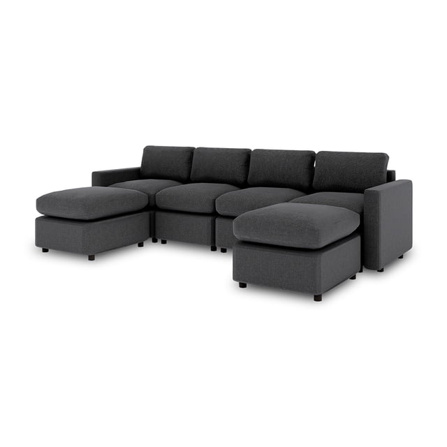 Sofá Seccional Modular Adapti 4 Plazas + Dos Otomano | Gris Carbón