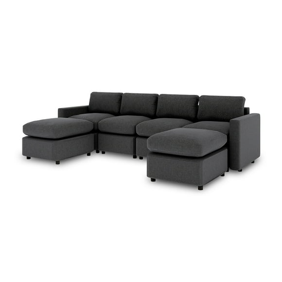 Sofá Seccional Modular Adapti 4 Plazas + Dos Otomano | Gris Carbón
