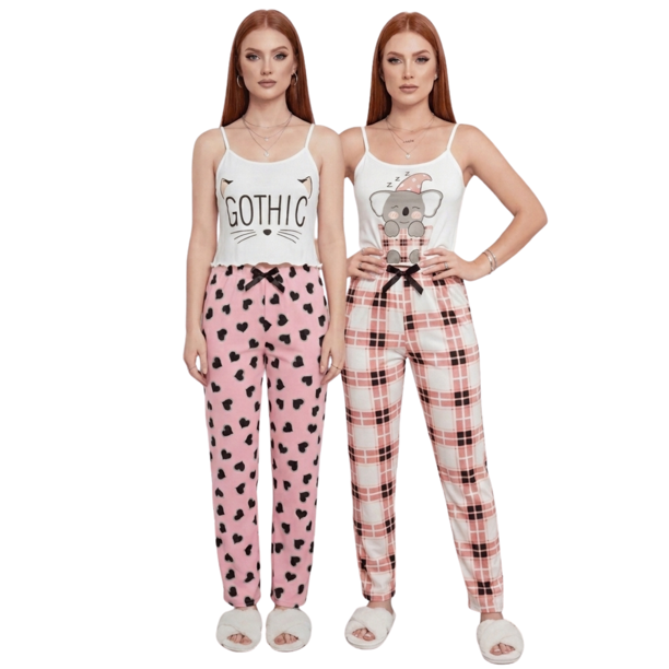 Set De 2 Conjunto Pijama Mujer Blusa Y Pantalón Dama Piyama Unitalla Pyjama