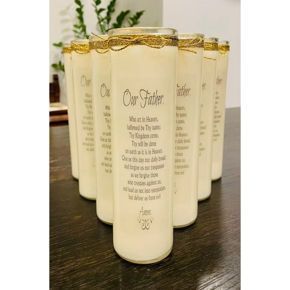 The Lord’s Prayer candle - tall prayer candle, made of soy wax, vegan and dye free. Unscented