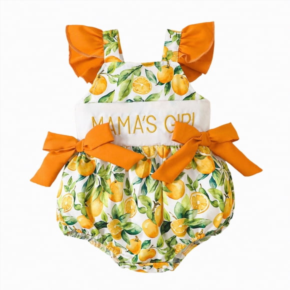 Gubotare Newborn Girl Clothes Summer Infant Baby Girl Summer Clothes Print Romper Short Sleeve Romper Bodysuit Newborn Girl Clothes 0 3 6 9 12 18 24 Months (Orange,12-18 Months)