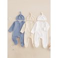 thumbnail image 3 of Suealasg Newborn Baby Fall Footed Romper Solid Color Waffle Long Sleeve Crew Neck Zipper Jumpsuit with Hat, 3 of 9