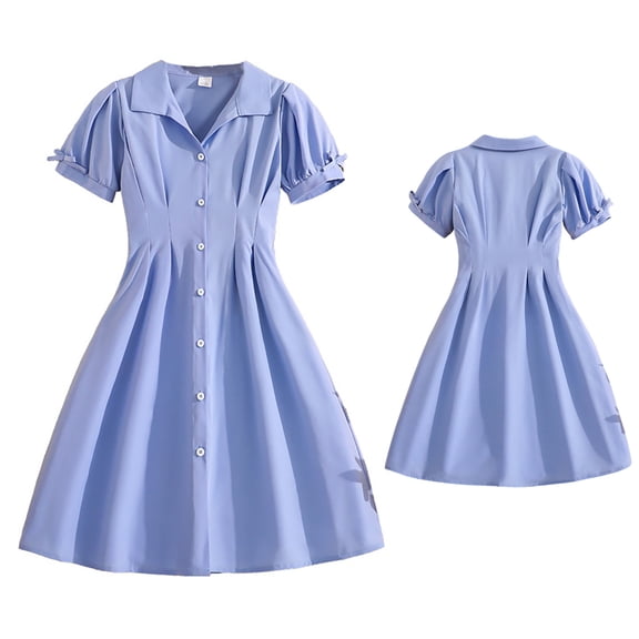 Dress Short Sleeve Shirt Dress Flared Dress for Girls Uniform 7-8 Years