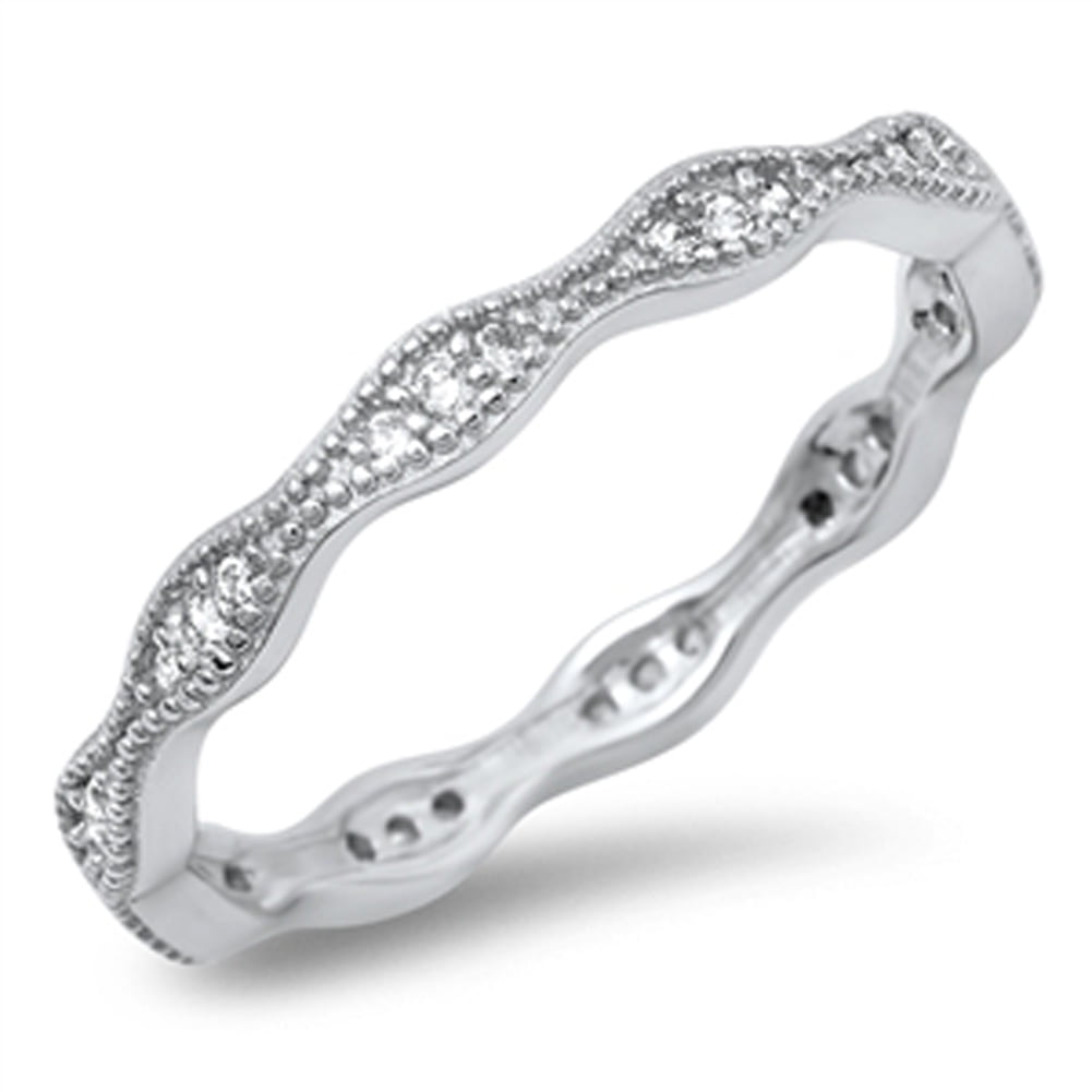 Pave Cz Eternity Style Band .925 Sterling Silver Ring Sizes 5-10 