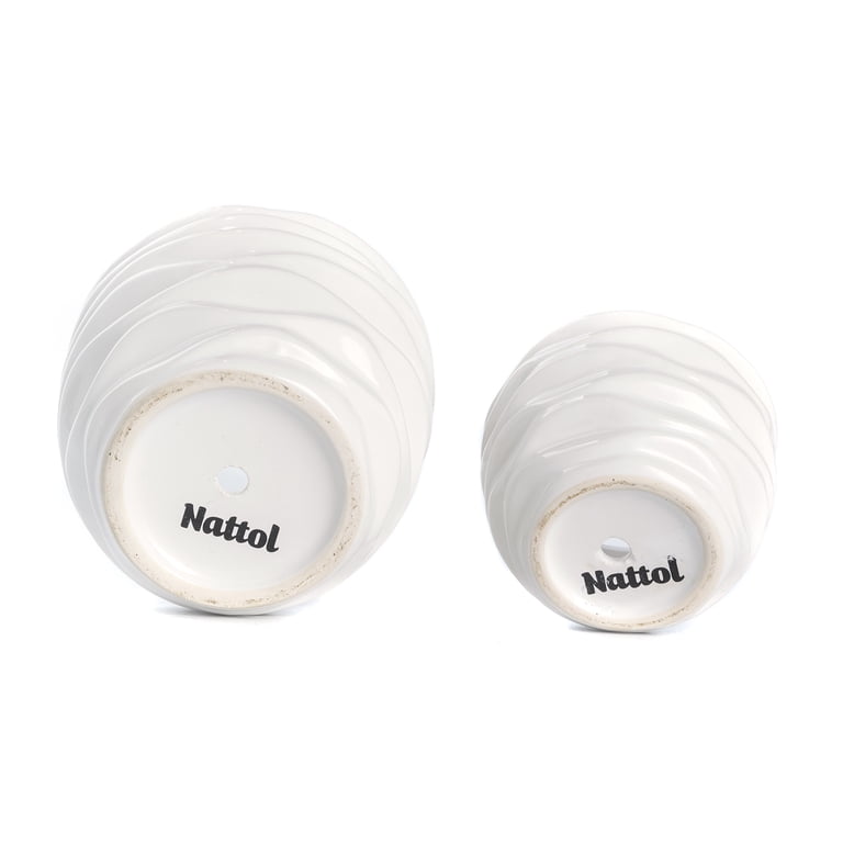 K-Cliffs White Ceramic Pots, Modern Design Waving Set of 2 Small