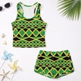 thumbnail image 5 of COEQINE Girls Tankini Set 2 Piece Swimsuit for Ages 6-7 Modest Racerback Bathing Suits with Chest Pads for Little Kid Crewneck Top and Swim Shorts for Beach Pool, Jamaican Flag Geometric, 5 of 8