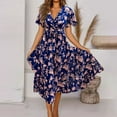 thumbnail image 2 of Kcodviy Robe d'Été à Manches Courtes pour Femme, Tenue de Bureau Décontractée, Imprimé Floral, Col en V, Robes d'Automne Décontractées pour Femmes, Robe Maxi Ajustée avec Ceinture pour Femme Habillée, 2 of 5