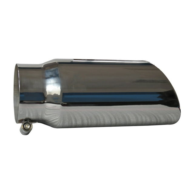 SpeedFX Exhaust Tail Pipe Tip 405S FX Exhaust Tail Pipe Tip; 4 Inch Inlet; 5 Inch Outlet; Polished Stainless Steel; Round; Angled Cut; Rolled Edge; 12 Inch Length