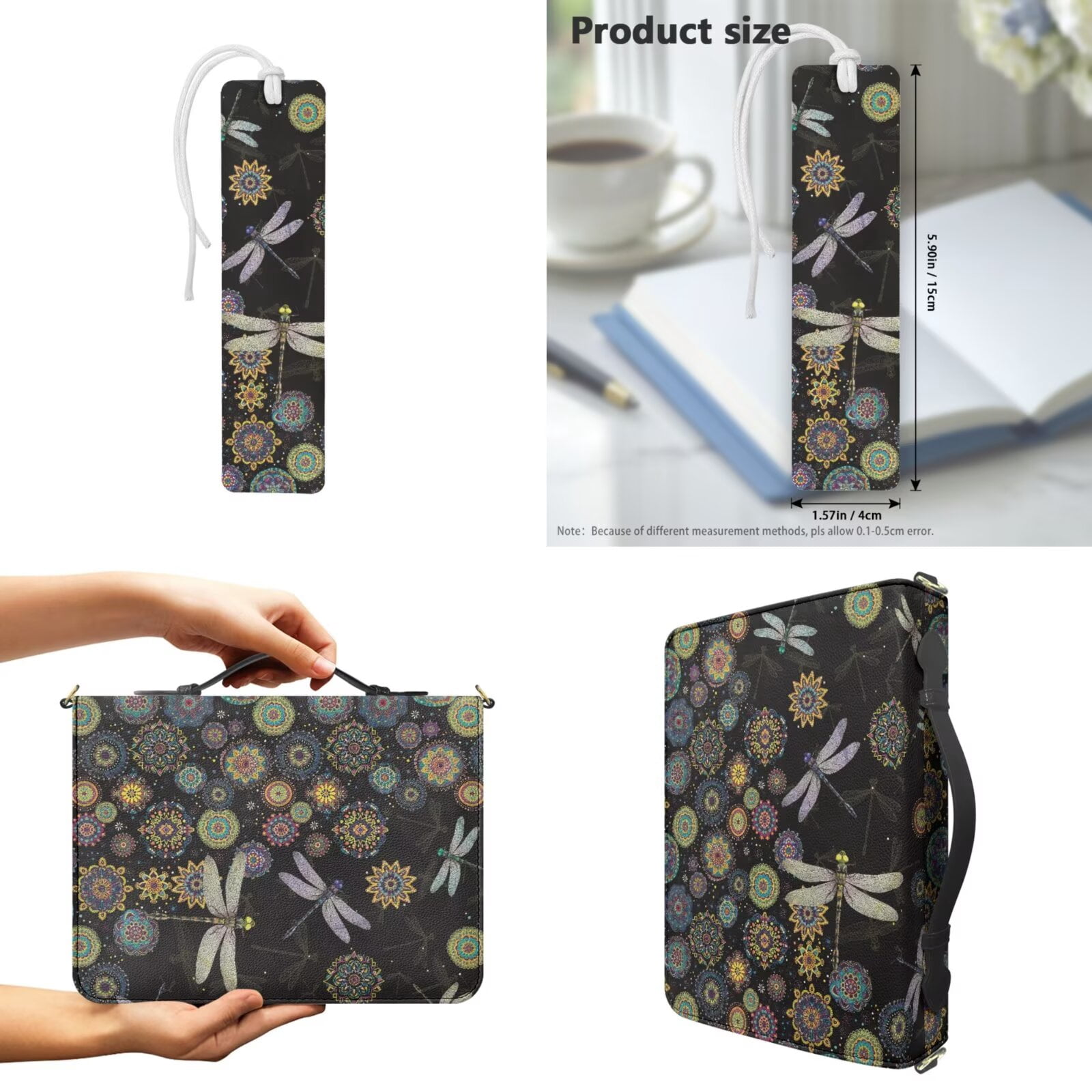 Kuiaobaty Dragonfly Boho Mandala Print Bible Cover Case for Women Men Bible Carrying Case with Bookmark Leather Christian Bible Study Accessories with Handle for Church, Black
