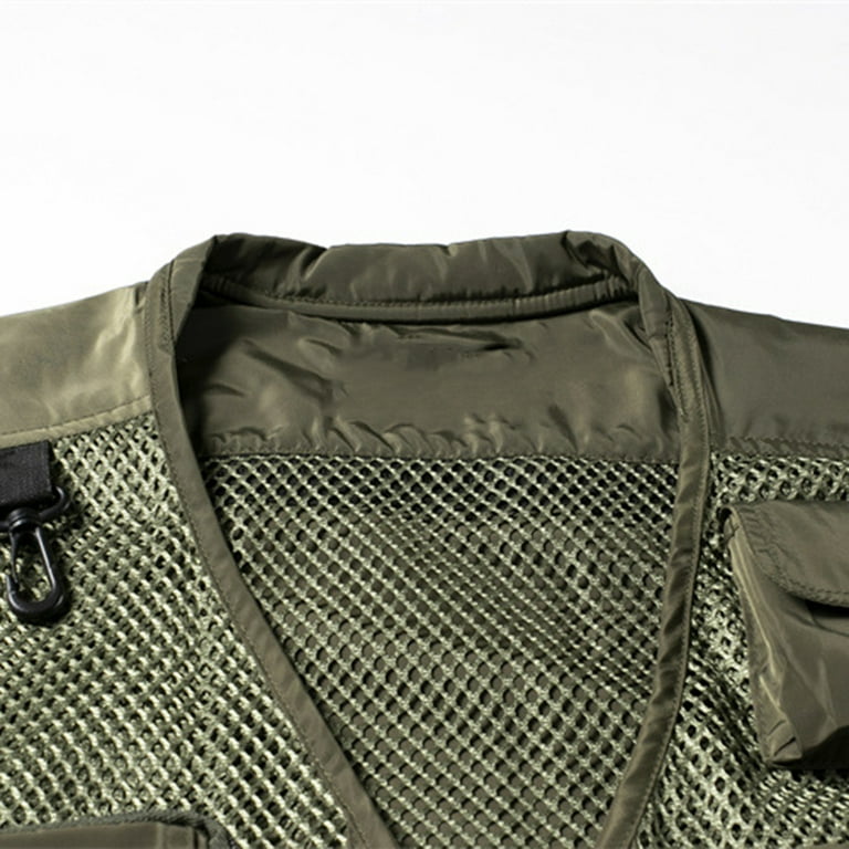 JSKUMAR Men's Cargo Vest V Neck Zipper Multi Pockets Sleeveless Breathable Mesh Jacket Fishing Hiking Travel Photo Outdoor Vest, Size: 3XL, Green