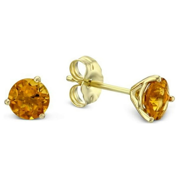 14k Yellow Gold Plated Over Sterling Silver 1 Carat Round Created Citrine Sapphire Stud Earrings