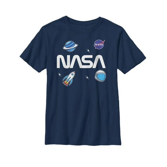 Boy's NASA Logo Space Emoticon Graphic Tee Navy Blue Large