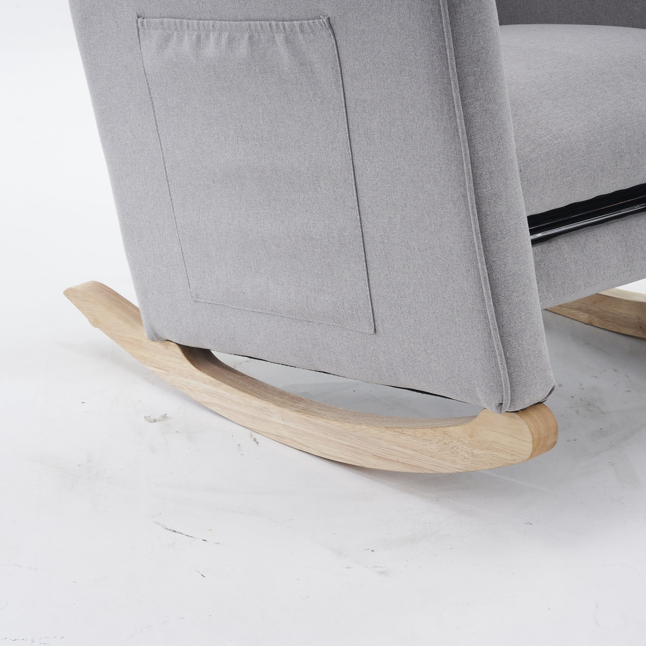 Noble House Nesta Upholstered Linen Glider Rocking Chair, Reclining Nursery Armchair with Adjustable Footrest, Light Gray