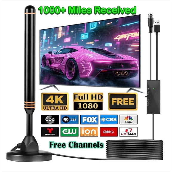 2026 Upgraded Digital TV Antenna for Smart TV Indoor, HD TV Antennas for Local Channels, Long Range Antenna TV Amplifier Signal Booster, Support Free Channels 4K 1080p VHF UHF Old TVs, 16 FT Cable