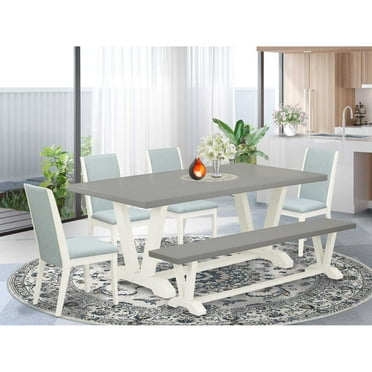 East West Furniture V-Style 6-piece Wood Kitchen Set in White/Baby Blue