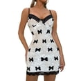 thumbnail image 2 of Coduop Women's Spaghetti Strap Backless Skinny Mini Dress V Neck Bow Print Sling Bodycon Dresses, 2 of 6
