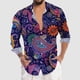 thumbnail image 2 of Camisas Para Hombre Manga Larga Camiseta con estampado digital 3D para hombre Camisa de manga corta Solapa superior (Dark Blue, XL), 2 of 5