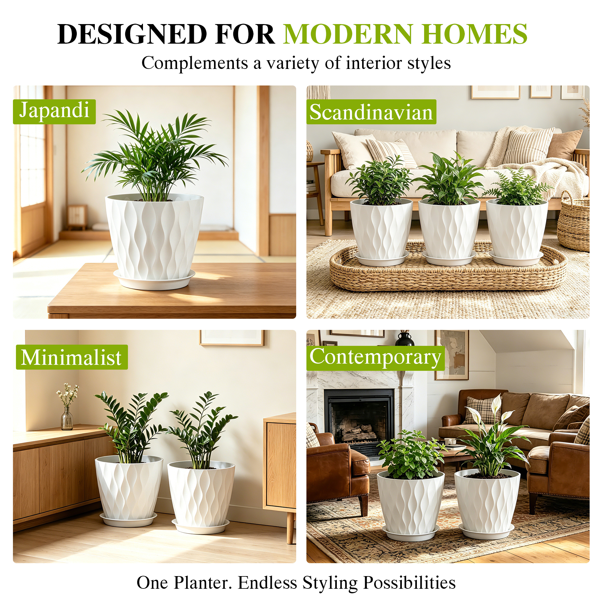 UOUZ 8-Inch White Plant Pots with Saucers, 5-Pack photo 5