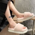 thumbnail image 1 of Pantuflas de felpa largas con suela gruesa para mujer para usar al aire libre, pantuflas de lana suave y semialgodón para otoño e invierno, modelos de primavera y verano, 1 of 6