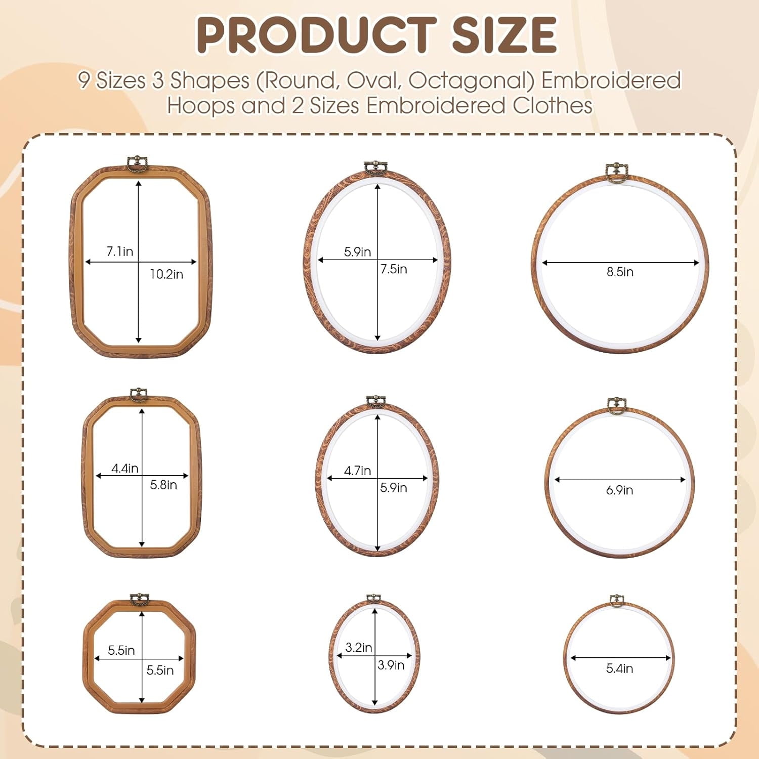 9 Pcs Embroidery Hoop Frame Set,Decorative Embroidery Hoop Display Frame for Art Craft Sewing Decorative Ornaments, Circle, Oval, Octagonal Embroidery Hoops,Mixed Sizes