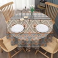 thumbnail image 3 of Orange Geometric Diamond Cross Pattern Round Tablecloth 60"x60",Wrinkle Wipeable Table Cloth for Kitchen Dining Room Picnic Patio Party, 3 of 6