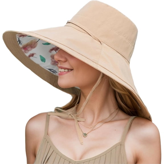 Kukuzhu Wide Brim Sun Hats for Women UV Protection Reversible Bucket Hat Foldable Beach Hats Summer Hat for Garden Travel