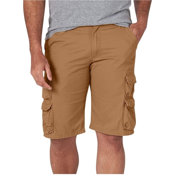 YLSDY Men's Outdoor Utility Multi-Pocket Cargo Shorts, Loose Straight Fit, Versatile Casual Shorts Khaki M