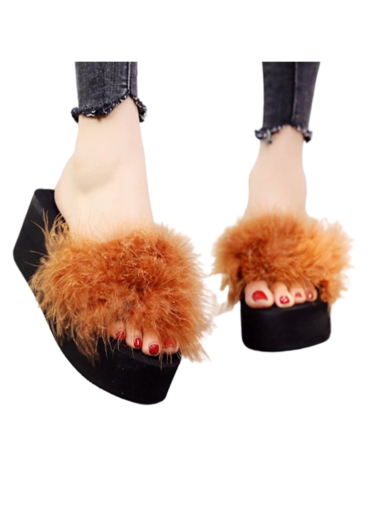 F-ur Slides Women Ostrich with Feathers Sweet Beach Shoes Summer Fashion Sliders Flip Flops,Red,10.5 F-ur Slides Women Ostrich with Feathers Sweet Beach Shoes Summer Fashion Sliders Flip Flops,Red,10.5