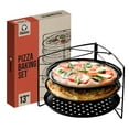 thumbnail image 1 of Chef Pomodoro Pizza Baking Set with 3 Pizza Pans and Pizza Rack, Non-stick Perforated Pizza Trays, for Oven, Grill, Barbeque (13-Inch Pans), 1 of 5