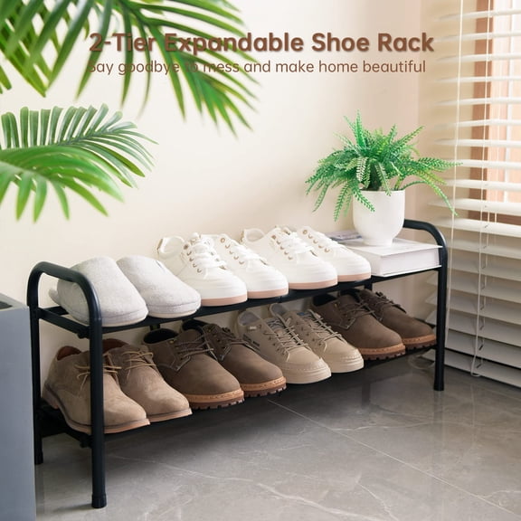 Adjustable Expandable Shoe Storage Rack, Metal Free Standing Organizer for Closet Doorway